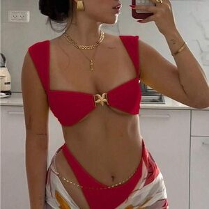 Red Bikini Set with Gold Accents